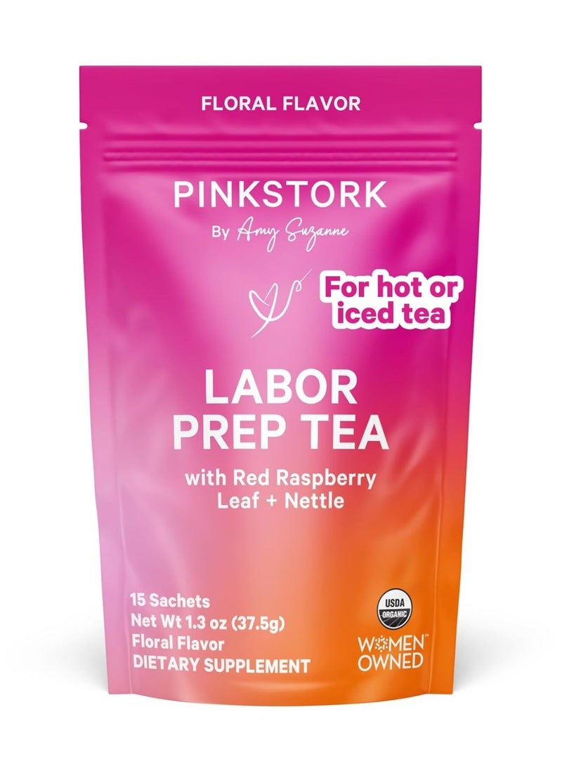 Pink Stork شاي تحضير المخاض من أوراق التوت الأحمر الزهرية 100% عضوي ضروري للحمل والمخاض والولادة essentials بعد الولادة توازن الهرمونات للنساء 15 كيس - Image 1